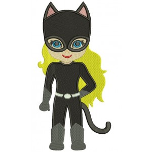 Looks Like Girl Cat Woman Superhero Wearing a Cape Filled Machine Embroidery Design Digitized Pattern